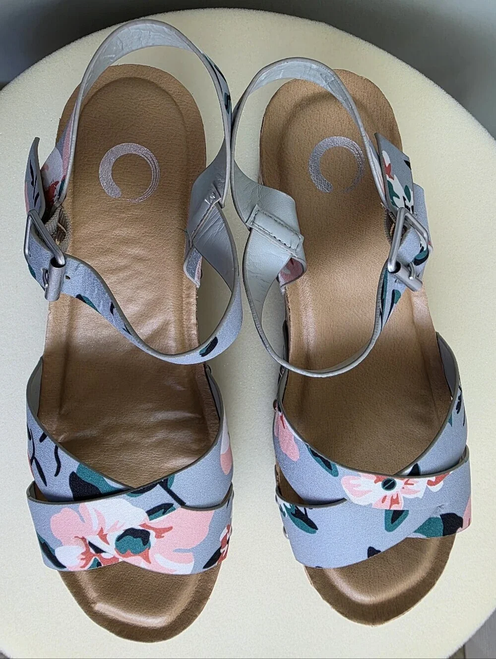 Journee Collection Valentina Floral Platform Sandals Cork Block Heel Sz 7.5 NEW
